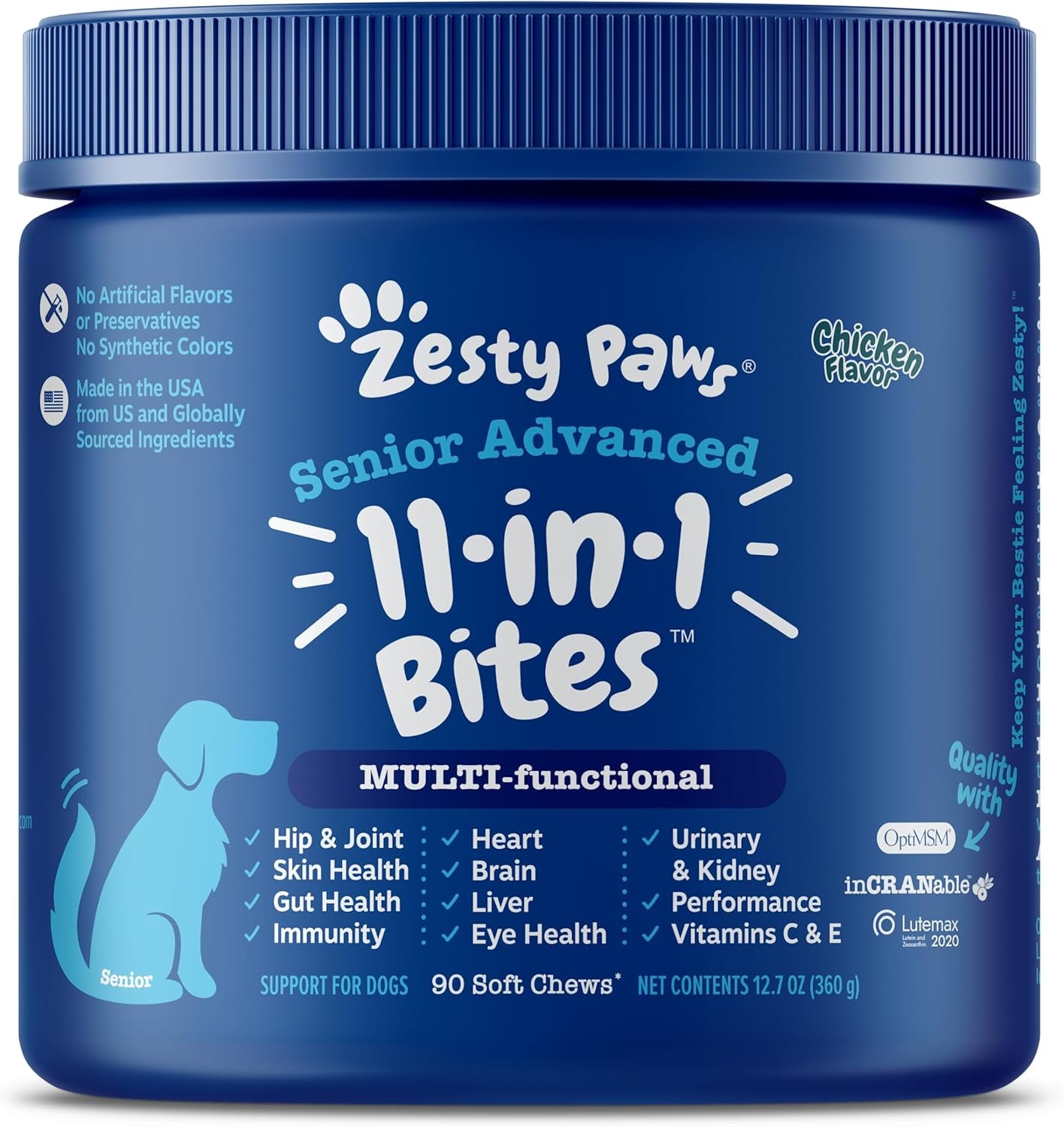 Dog Multivitamin, Chewable Dog Vitamins and Supplements for Hip & Joints, Skin & Coat, Omega 3 Fish Oil for Dogs- Senior & Puppy Multivitamin - Chicken Mini Bites- 90Ct
