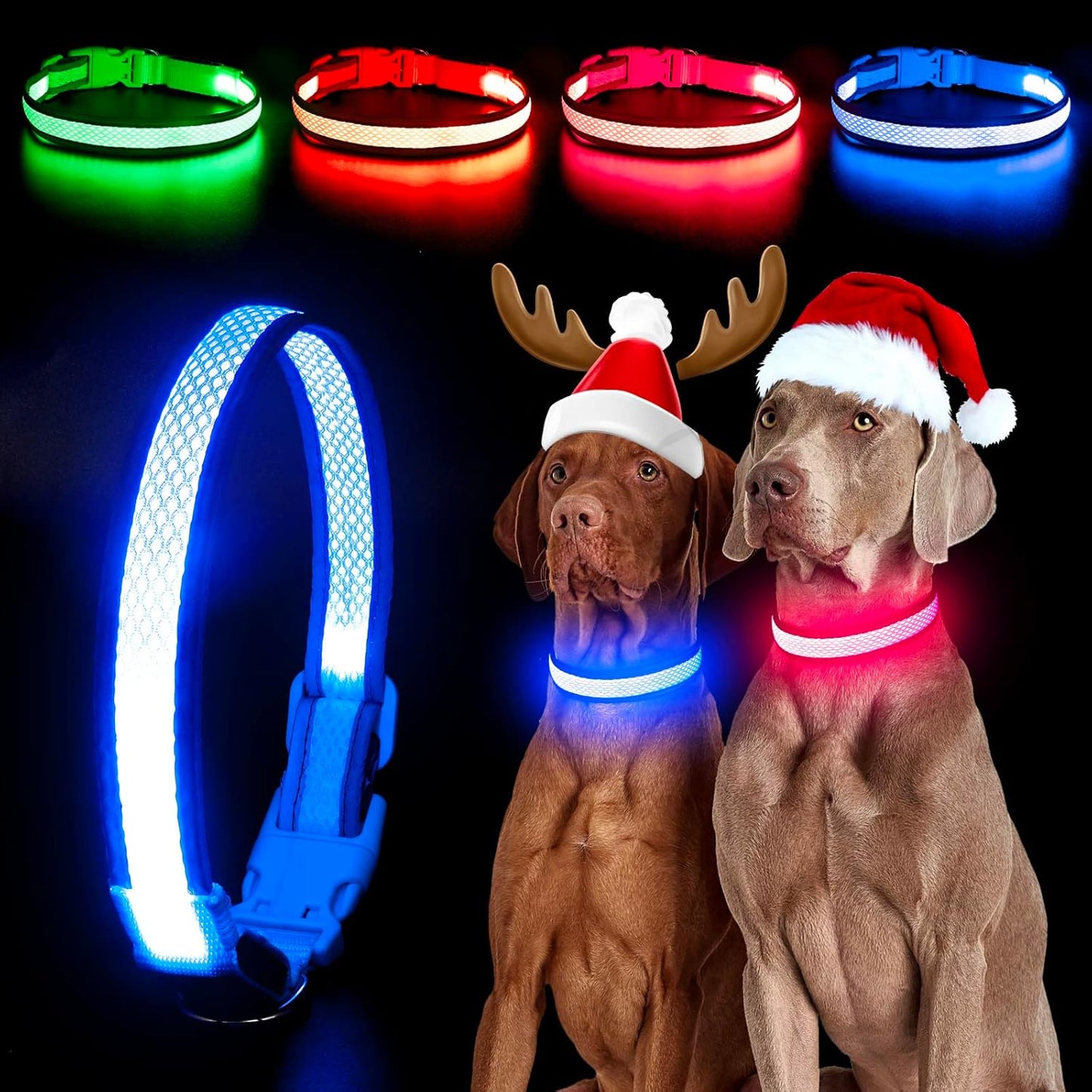 Light up Dog Collar, USB Rechargeable LED Puppy Collar Super Bright Adjustable Glowing Dog Lights for Night Walking (Green, Small)