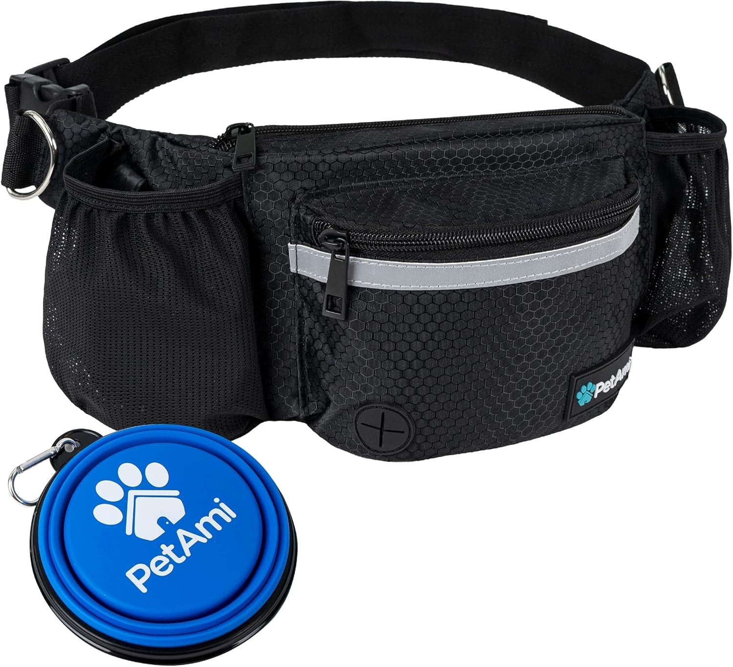 Dog Fanny Pack, Treat Pouch for Dog Walking, Training, Built in Poop Bag Dispenser, Water Bottle Holder, Collapsible Bowl, Pet Treat Waist Belt for Hiking, Running, Kibbles (Camo Black)