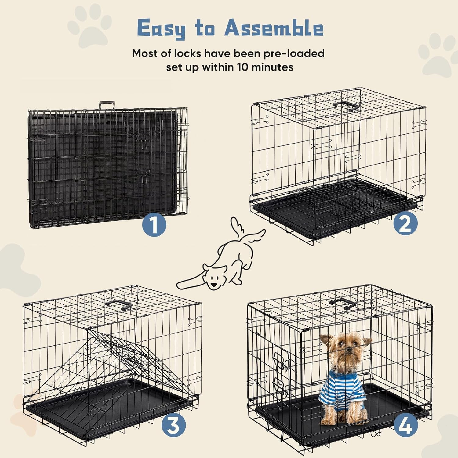 Dog Crate, 30 Inch Medium Single Door Dog Cage with Plastic Leak-Proof Pan Tray, Folding Metal Wire Pet Kennel for Indoor, Outdoor, Travel