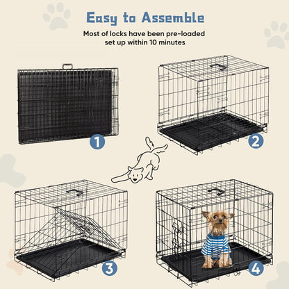 Dog Crate, 30 Inch Medium Single Door Dog Cage with Plastic Leak-Proof Pan Tray, Folding Metal Wire Pet Kennel for Indoor, Outdoor, Travel