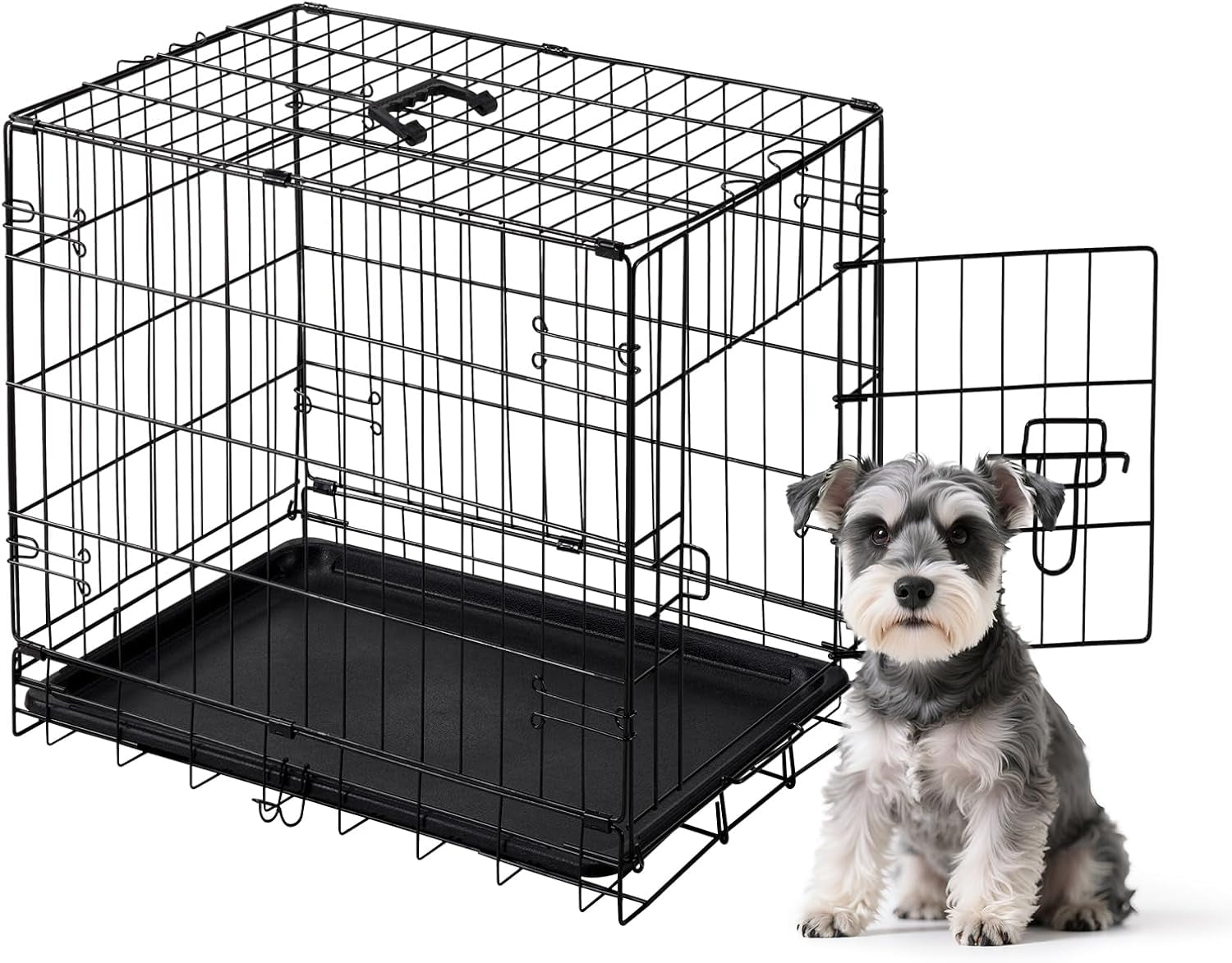 Dog Crate, 30 Inch Medium Single Door Dog Cage with Plastic Leak-Proof Pan Tray, Folding Metal Wire Pet Kennel for Indoor, Outdoor, Travel