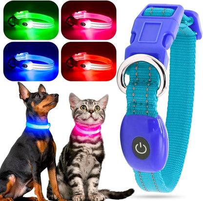 Light up Dog Collar, USB Rechargeable LED Puppy Collar Super Bright Adjustable Glowing Dog Lights for Night Walking (Green, Small)