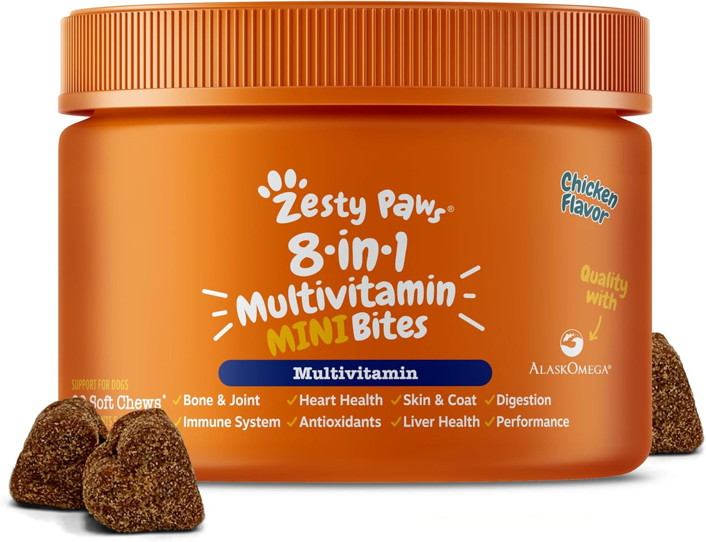 Dog Multivitamin, Chewable Dog Vitamins and Supplements for Hip & Joints, Skin & Coat, Omega 3 Fish Oil for Dogs- Senior & Puppy Multivitamin - Chicken Mini Bites- 90Ct