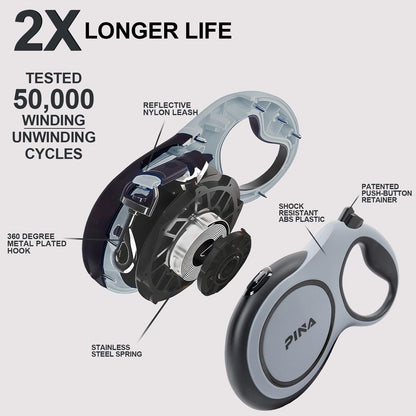 Upgraded Retractable Dog Leash, 26 Ft Dog Leash for Small Medium Large Dogs up to 110Lbs, Heavy Duty Reflective Nylon Tape 360° Tangle-Free, with Anti-Slip Handle, One-Handed Brake, Pause, Lock